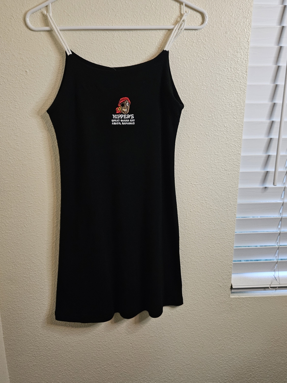 Black Mini Slip Dress with Embroidered Logo